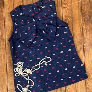 Banana Republic Navy blue sleeveless, taffeta Top with Bow size 6